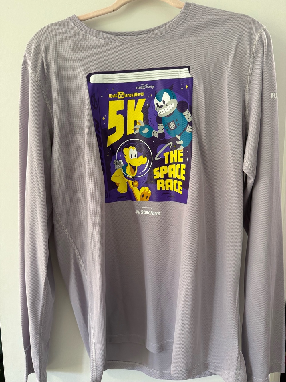 RunDisney 5k Men's Light Gray Crewneck with Purple & Yellow Space Race Graphic